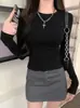 Camiseta Interior de Algodón Modal con Cuello Redondo y Mangas Raglán de Manga Larga para Mujer 2026 Otoño/Invierno Nueva Alta Elasticidad Corte Ajustado Capa Base Color Sólido Top de Otoño