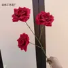 Rosa Diamante Artificial de Três Cabeças para Casamento Decoração de Salão de Casamento Flores de Seda Decoração Suave para Janela Materiais de Flores para Paisagismo Arranjo de Flores para Corredor