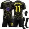 2627 Camiseta de Fútbol del Barcelona Número 10 Yamal Messi Ropa de Entrenamiento para Partido Patrón de Mármol Negro Dorado Camiseta
