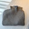 [En Stock] Suéteres para Niños Invierno 2025 Nuevo Versátil Color Sólido Raya de Canalé Elástico Cuello Semifino Camiseta Base para Niños y Niñas