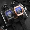 Reloj de Cuarzo Transfronterizo AliExpress Barril de Vino Richard Hueco Reloj de Silicona para Hombre Reloj Deportivo de Calendario para Negocios para Hombre