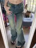 Calça Flare Estilo Americano Picante Retrô de Cintura Baixa, Lançamento Outono/Inverno 2024 Jeans Skinny Lavado Vintage Slim-Fit para Mulheres