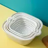 Bacia Dupla para Lavar Vegetais com Cesta Drenante, Escorredor de Frutas para Cozinha, Ferramenta Doméstica para Drenar Água Conjunto de Seis Peças, Cesta para Lavar Vegetais