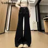 Calça Jeans Bootcut Preta para Mulheres no Outono e Inverno Nova Tamanho Grande para Gordinhas Cintura Alta Efeito Emagrecedor Figura em Pera Calça Elástica em Forma de Ferradura