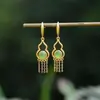 Pendientes de Borla de Calabaza Pequeña de Jaspe Hotan Natural Lingle Pendientes de Plata de Ley S925 Pendientes de Jade Pendientes Étnicos Clásicos