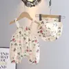 Ropa de bebé, mono de verano para niña, mono de verano de gasa de algodón sin tirantes, mono de verano