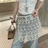 Cortina de renda de rosa vintage para bumbum, saia de organza de comprimento médio, uma peça de sobreposição mágica para jeans, emagrece para tipos de corpo em forma de pera