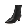 Botas femininas de salto alto bico fino color block da moda, tamanho grande, botas curtas para outono e inverno 7701