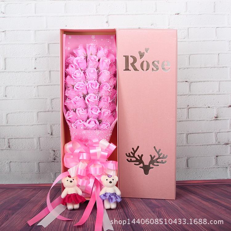 33朵雪纱+2熊 粉色