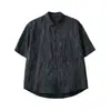 Roupas Masculinas Apo Camisa de Listras Verticais Estilo Japonês Transfronteiriça para Homens, Verão de Alta Qualidade Versátil Solta Casual Azul de Manga Curta.