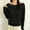 Suéter grueso de punto grueso con hombros descubiertos estilo coreano para mujer, diseño de otoño e invierno, top holgado y casual de manga larga