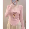 Camiseta de base irregular para mujer, nueva de Otoño e Invierno 2024, de terciopelo alemán, ajuste ceñido, engrosada, de manga larga, top moderno