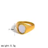 Anillo de Acero Inoxidable con Corazón Geométrico Flor de Pueblo Madreperla Toque Niche de Alta Gama Anillo para Dedo de Acero de Titanio Oro de 18 Quilates Anillo No Se Desvanece