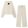 ZA comércio exterior transfronteiriço europeu e americano roupas femininas, popular no AliExpress, conjunto de jaqueta bomber com capuz e calça larga casual