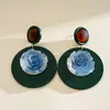 Pendientes Redondos de Flor de Resina Vintage Europeos y Americanos, Pendientes Retro Exagerados, Accesorios para Orejas de Gama Alta de Nicho