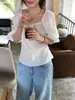 Camisa Chic Rosa de Manga Corta Off-the-Shoulder Estilo Coreano para Mujer, Verano Estilo Academia Ajustada Diseño de Nicho Versátil Top de Moda
