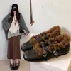 Zapatos de algodón para mujer, zapatos sencillos de felpa, punta cuadrada, boca de algodón, Mary Janes de algodón, con terciopelo cruzado, boca poco profunda, temporada de otoño e invierno, con moda, tacón oculto
