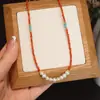 Colar de Pérolas de Água Doce Feminino Material Natural de Sichuan Vermelho do Sul Acessórios de Colar da Moda Design de Jaspe e Cera de Abelha Colar de Alta Qualidade