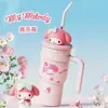 Vaso de agua infantil Sanrio Kuromi para la escuela, vaso de doble boquilla para niñas, vaso con popote para estudiante de primaria, botella de agua de gran capacidad