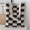 Bolsa de Ombro Flor Doce Estilo Japonês e Coreano Bolsa Tote de Tricô de Grande Capacidade Versátil para o Dia a Dia Bolsa para Livros de Estudante