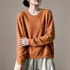 Suéter de punto de algodón suave y cómodo para mujer, de cuello redondo, abotonado en el lateral, de manga larga, corte holgado, adecuado para primavera y otoño, con un estilo casual y artístico.