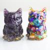 Ornamentos de Animais com Cascalho de Cristal Natural e Epóxi Gatinho Fofo Decoração de Aquário Acessórios de Mesa Decorações de Interior de Carro