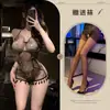 Bata Nocturna Estilo Muñeca con Estampado Dorado Patriótico de Grulla, Lencería Sexy Transparente con Tirante al Cuello, Atractivo Cinturón para el Vientre sin Espalda