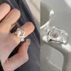 Anillo Sencillo de Plata de Ley 925 Anillo de Perla Estilo Frío para Mujer Nicho de Gama Alta Sin Color Anillo Abierto para Dedo Joyería de Pareja