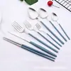 Juego de cuchillo, tenedor y cuchara de acero inoxidable estilo coreano, vajilla occidental, cuchillo de mesa, tenedor de postre, tenedor y cuchillo para bistec, juego de ocho piezas