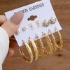 Set de Pendientes Geométricos Dorados Retro de Venta Caliente Transfronteriza para Mujer, Pendientes de Aro con Perlas de Moda, Pendientes con Incrustaciones de Diamantes al por Mayor