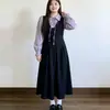 Vestido de otoño de talla grande estilo francés con retazos y cuello alto, con un diseño suave y versátil, cintura entallada y silueta en A
