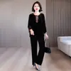 Qualidade Garantida Outono Nova Mãe Camisa de Seda Estilo Chinês Emagrecedor Elegante Retro Fivela Veludo Dourado Conjunto