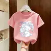 Camiseta Informal de Manga Corta con Estampado de Dibujos Animados para Bebé Niña, Cuello Redondo, Manga Media para Niñas, Verano, Nuevo Estilo Coreano, Algodón Puro, Ropa Linda de Verano