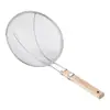 Colador de Malla Grande de Acero Inoxidable con Fugas Cuchara Filtro para Freír Pescado Fideos Mango de Madera Alargamiento Cocina Restaurante Chef Comercial