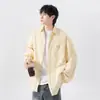 Camisa Listrada Americana Transfronteiriça para Casal, Manga Longa Masculina, Marca Moderna, Corte Solto, Bordado de Rosto Sorridente, Estilo Acadêmico, Jaqueta Casual