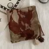 Lenço Quadrado Pequeno de Algodão e Linho 58 para Mulheres, Lenço Artístico Estilo Coreano com Bolinhas e Franjas, Lenço Paisley, Lenço de Pescoço com Toque de Luxo