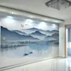 Novo tecido de parede estilo chinês paisagem a tinta papel de parede 3D sala de estar sofá TV fundo de parede papel de parede escritório mural sem costura