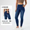 Jeans Yoga Skinny de Cintura Alta com Bigodes e Perna Reta Novo Transfronteiriço para Mulheres, Calça Casual Bolsos Slimming de Alta Elasticidade