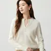 Baicai Rong 26º Outono/Inverno Novo Estilo Cashmere Gola V Cor Sólida Padrão Ondulado Manga Longa Tricô Suéter Elegante Versátil