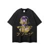 Camiseta Retro de Calle Japonesa con Estampado de Anime Manga Larga para Hombre y Mujer Pesada Hip Hop Versátil Camiseta de Pareja Ins