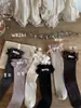 WB261 Calcetines Nuevos de Otoño para Niñas, Color Vintage, Estilo Coreano, Algodón con Encaje y Etiqueta de Tela, Calcetines de Media Pantorrilla