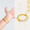 Céu Claro LaranjaNovo Estilo Chinês Banhado a Ouro Ágata Amarela Pedra de Magnésio Pulseira para Mulheres, Pulseira de Design de Três Camadas de Alto Padrão