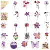 50 Folhas Adesivos Florais Graffiti Retrô Espécimes de Plantas Flores Secas Realistas PET Transparente à Prova d'Água Adesivos de Flores para Diário