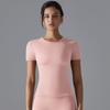 Nueva ropa de yoga de color sólido, lijado de doble cara, alta elasticidad, ajustada, transpirable, manga corta, para deportes, correr, fitness, yoga, camiseta