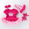 Ropa infantil de comercio exterior para niña, cumpleaños de un año, manga corta, falda bombacha, zapatos para bebé, set de calcetines, rosa roja, polvo, falda ha al por mayor