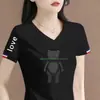 Comercio Exterior Transfronterizo Último Stock de Comercio Exterior Marca Grande Etiqueta Cortada Manga Corta Camiseta para Mujer Verano Holgada Casual Petite Cuello en V Media Manga