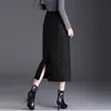Saia de lã midi lápis de corte justo e elegante com fenda para mulheres, com brilho de seda, nova coleção outono/inverno 2026, cintura alta