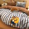 Conjunto de Cama de Quatro Peças Bordado em Toalha de Algodão Escovado Classe A Capa de Colcha Cartoon Fofa 100% Algodão Lençol de Elástico Conjunto de Três Peças