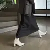 Botas de tornozelo de couro genuíno estilo francês com bico fino e salto grosso, nova coleção feminina, couro envernizado, saltos altos elegantes, botas de cano justo, botas da moda
