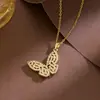 Collar con Colgante de Mariposa de Circonio Completo Estilo Coreano Cadena para Clavícula de Acero de Titanio para Mujer, Versátil, de Gama Alta, No se Desvanece, Joyería de Nicho